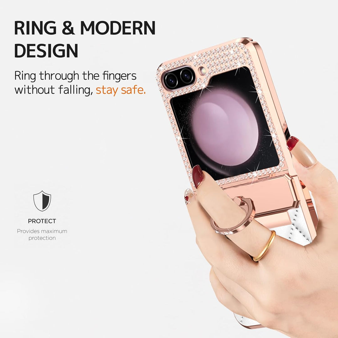 NINKI für Samsung Galaxy Z Flip 6 Case mit Ring Scharnier Schutz,Luxus Glitter Shiny Strass Diamond