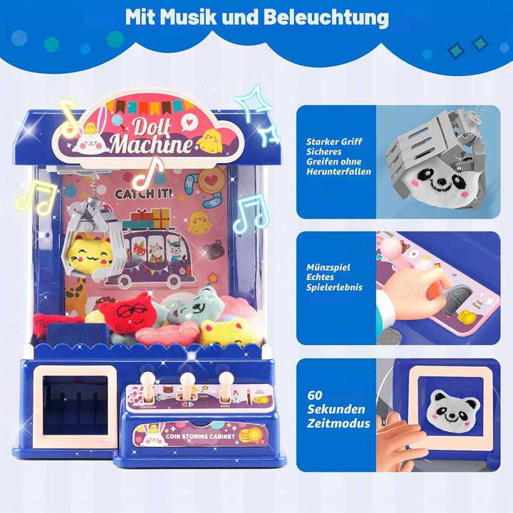 Mini Greifmaschine Candy Doll Gachapon Grabber Süssigkeiten Greifautomat mit Münzschiebe und Greifar