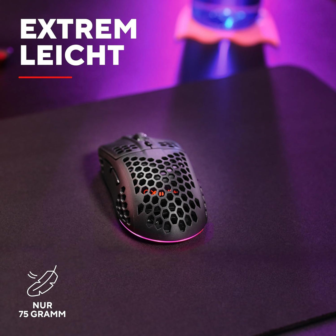 Trust Gaming GXT 929 Helox Kabellose Gaming Maus, Ultraleichte Maus 75g, 80h Dauerbetrieb, 2,4-GHz-M