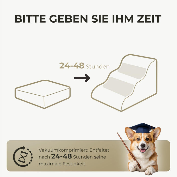 BEST JAJA Hundetreppe 3 Stufen mit Kanteneinfassung – formstabil und rutschfest, 40 cm hoch für Bett