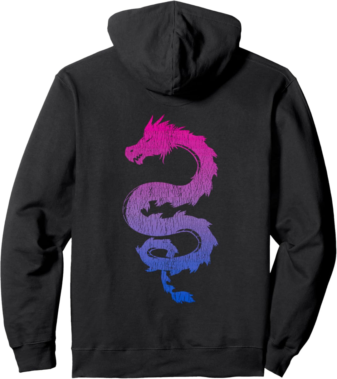 Bisexual Japanese Dragon Bi Pride Flag Colors Back Design Pullover Hoodie