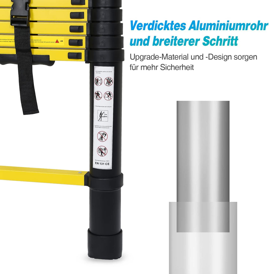 Joparri Aluminium Teleskopleiter mit Abnehmbarem Haken, 3.8M Ausziehbare Leiter, Rutschfester Alulei