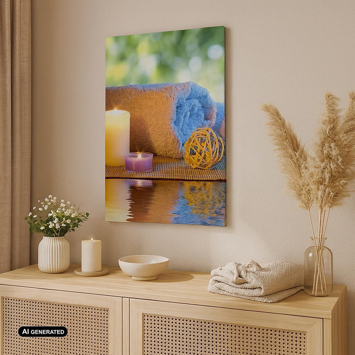 Bilder auf Leinwand Natur Entspannung Spa Kerzen Leinwandbild mit Rahmen 45x80cm Wandbilder Dekorati