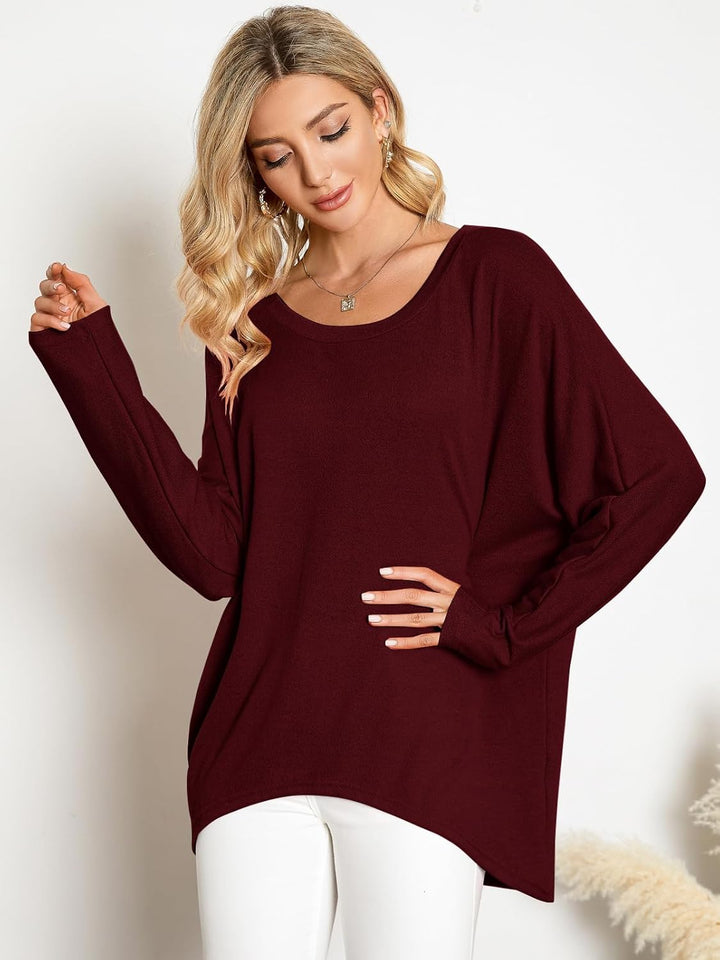 ZANZEA Damen Lose Asymmetrisch Jumper Sweatshirt Pullover Bluse Oberteile Oversize Tops, S Wein Rot
