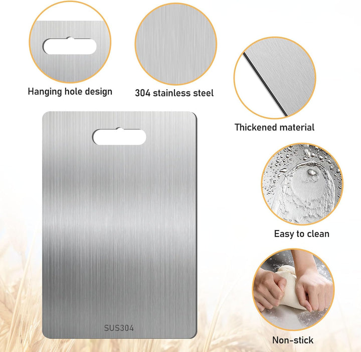 3 Stück Titan-Schneidebrett, 304 Schneidebrett Aus Edelstahl, Edelstahl-Schneidebrett, Dickes Metall