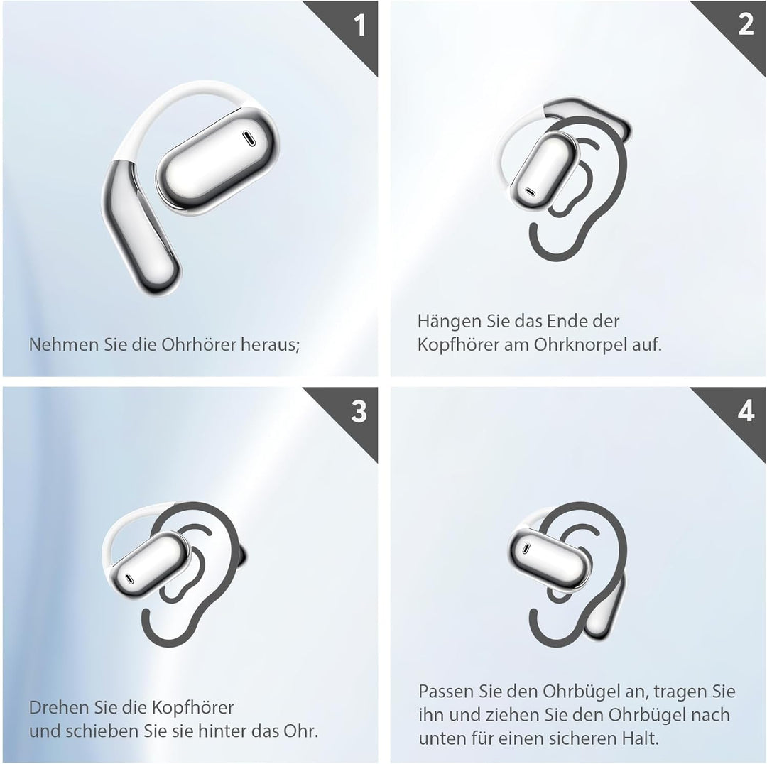 EUQQ Open Ear Kopfhörer 50 Std Kabellos Bluetooth 6.1 HiFi Kopfhörer mit Flexiblem Ohrhaken 4 ENC Mi