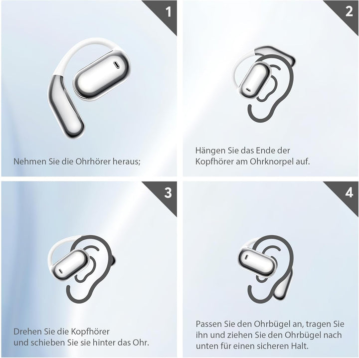 EUQQ Open Ear Kopfhörer 50 Std Kabellos Bluetooth 6.1 HiFi Kopfhörer mit Flexiblem Ohrhaken 4 ENC Mi