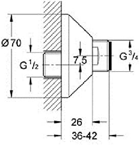 GROHE S- Anschluss (Verstellbarkeit 7,5 mm, Durchmesser: 70 mm / Tiefe: 26 mm, Schalldämpfer, langle