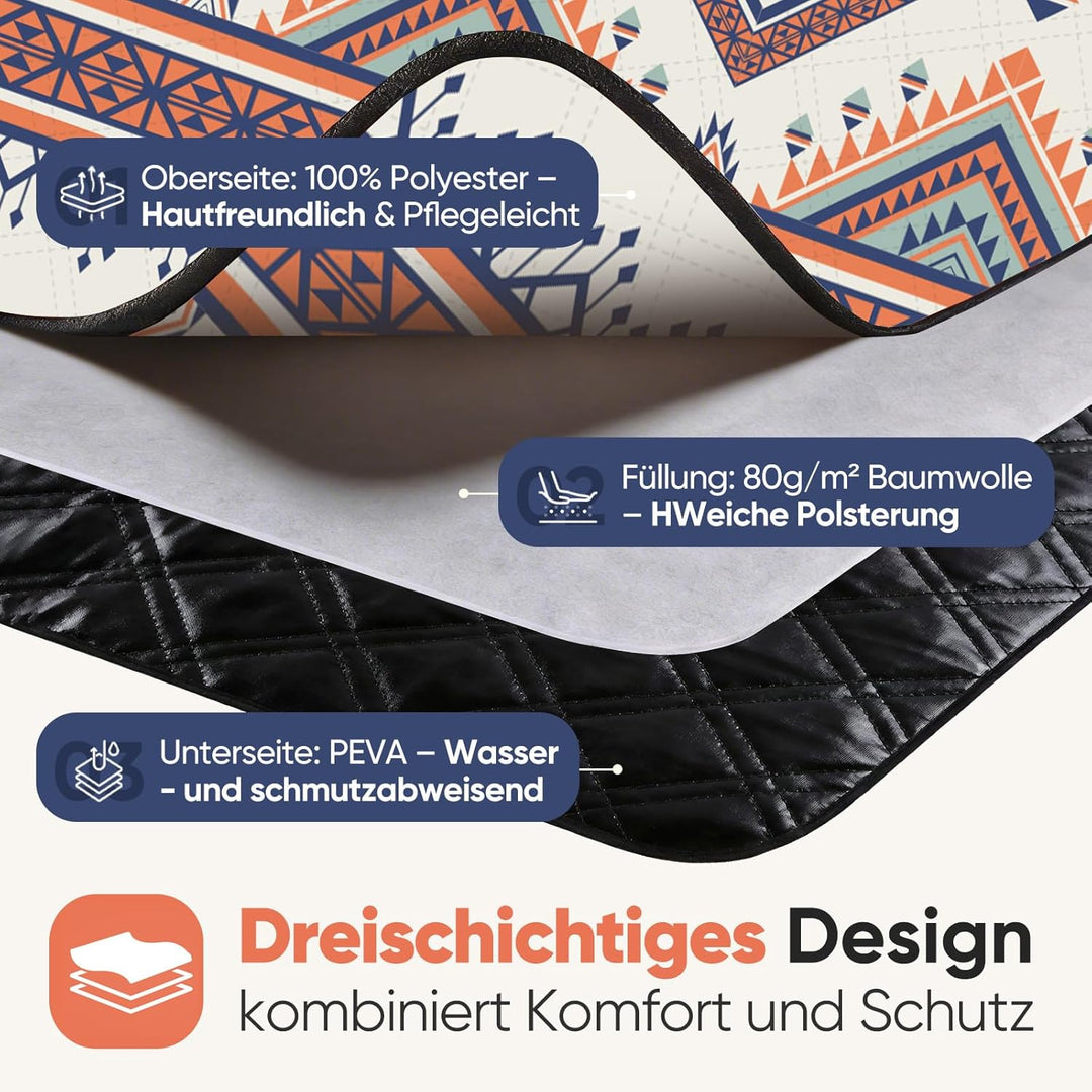 Sekey Boho Picknickdecke Wasserdicht 200x200 cm, Stranddecke Sandfrei | Gepolstert, Dreischichtige S