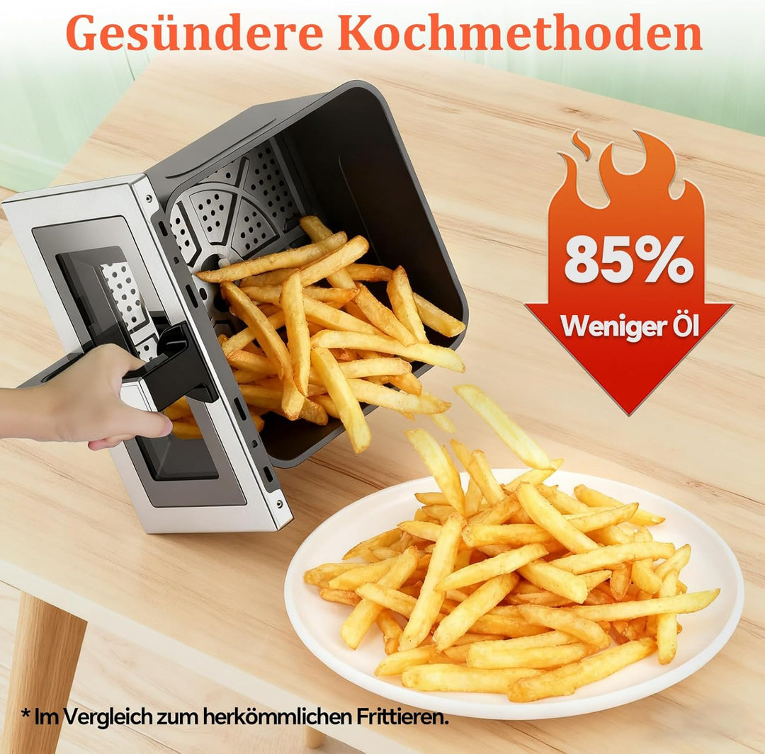 Heissluftfritteuse 8L XXL | Airfryer Ober/Unterhitze Heizelemente, Air Fryer Luftfritteuse Sichtfens