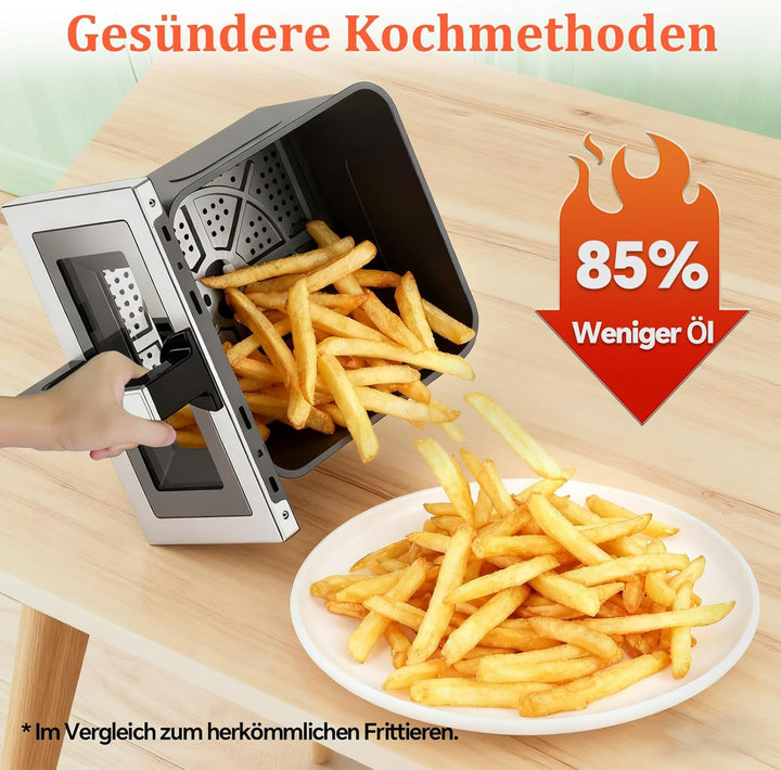 Heissluftfritteuse 8L XXL | Airfryer Ober/Unterhitze Heizelemente, Air Fryer Luftfritteuse Sichtfens