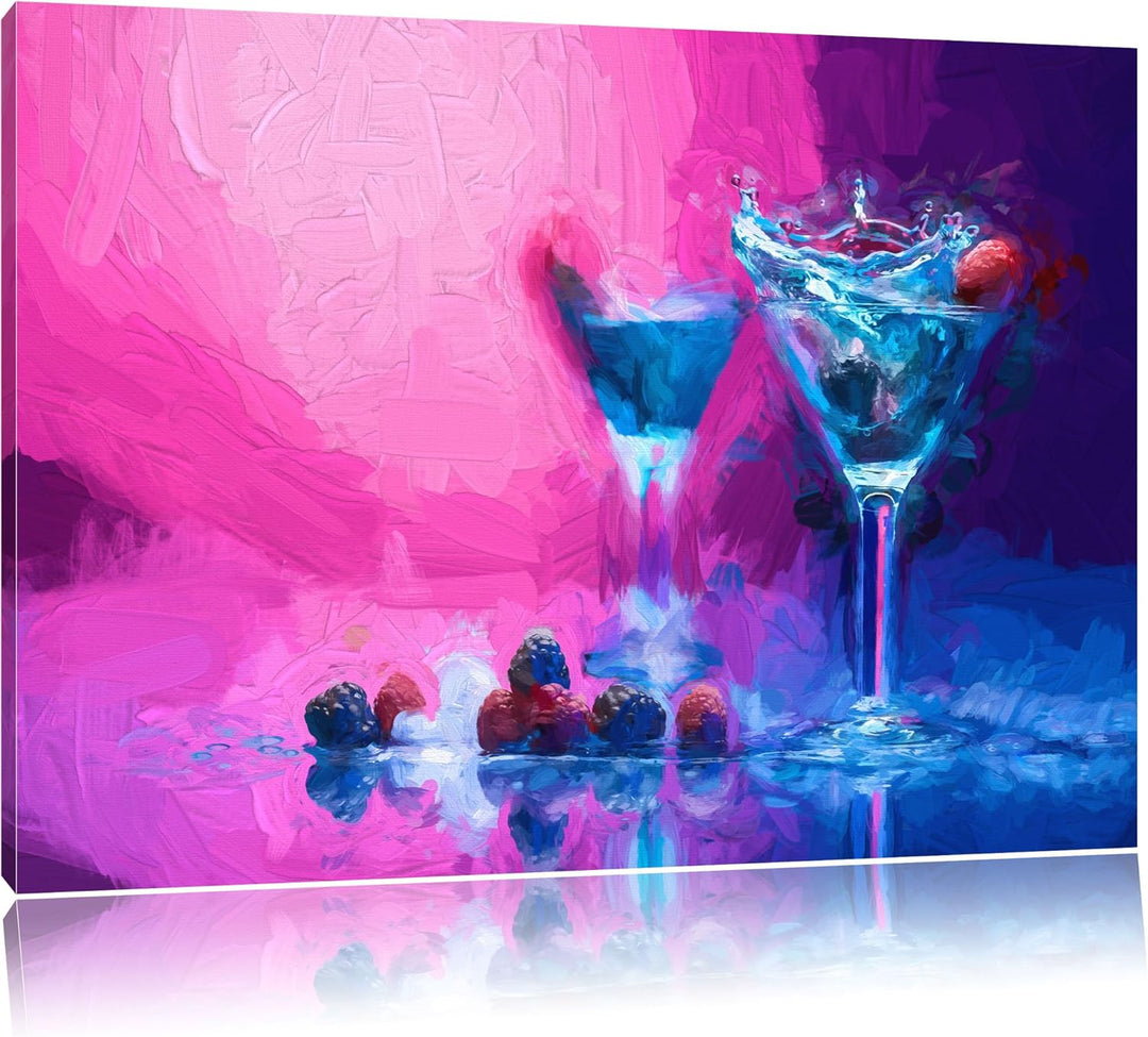 Cocktails Pinsel Effekt, Format: 100x70 auf Leinwand, XXL riesige Bilder fertig gerahmt mit Keilrahm