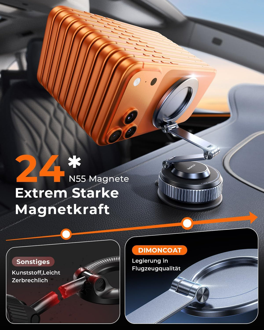 Upgraded 360°Drehbare Vakuum Handyhalterung Auto Magnetische, Nano-Gel Handyhalterung für Magsafe ,