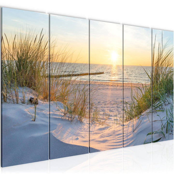 Runa Art Bild Strand Sonnenuntergang Wandbilder auf Vlies Leinwand 5 Teilig Wanddekoration Schlafzim