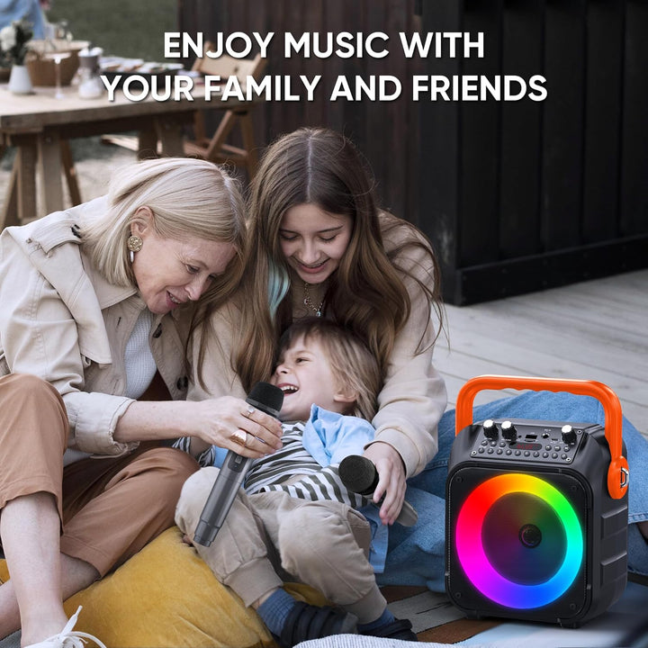 Wowstar Karaoke Maschine mit 2 Kabellose Mikrofone, Tragbare Bluetooth Lautsprecher Box für Erwachse