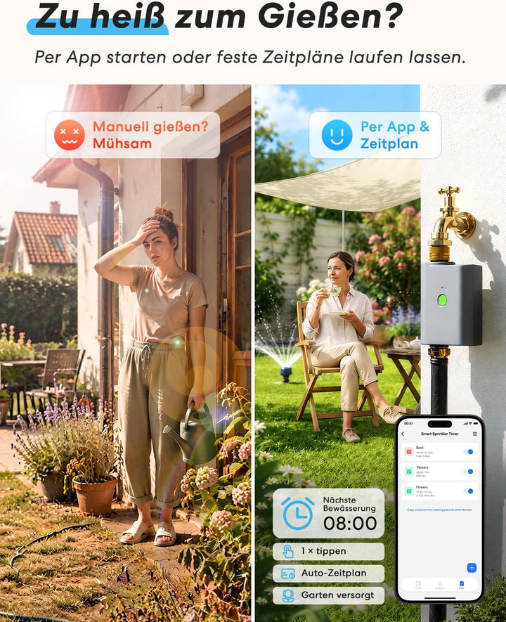 meross Bewässerungscomputer WLAN mit Smart Hub, Bewässerungstimer Garten, App- und Sprachsteuerung,