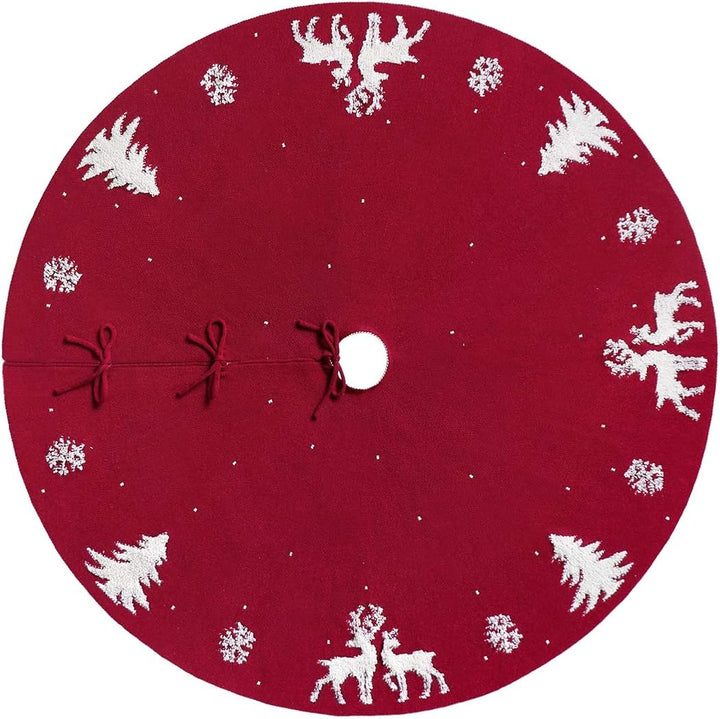 LOMOHOO Weihnachtsbaum-Rock 122cm gestrickt 3D-Elch-Weihnachtsbaum-Unterlage,Rustikaler roter Baumro