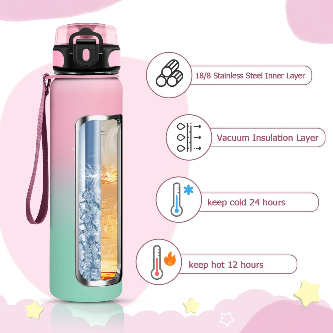 KollyKolla Thermosflasche 500ml, BPA-Frei Isolierflasche, Auslaufsicher Thermoskanne, Trinkflasche E
