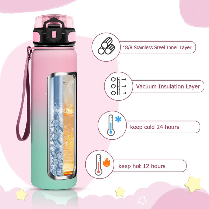 KollyKolla Thermosflasche 500ml, BPA-Frei Isolierflasche, Auslaufsicher Thermoskanne, Trinkflasche E