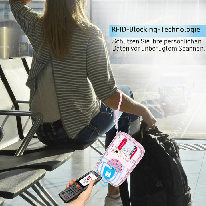 FINTIE Reisepass Tasche Familie Reiseorganizer, RFID-Blockier Wasserdicht Handytasche Reisepasshülle