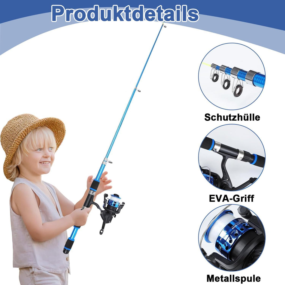 Kinder-Angelset – Teleskopstange & Walzen-Kombi-Kit für Jungen/Mädchen | Komplett-Fishing-Tools mit