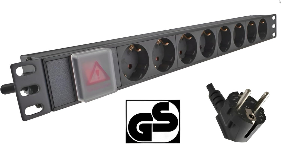 DINIC 19 Zoll Steckdosenleiste aus Aluminium, GS (8-Fach mit Schalter), 8-fach mit Schalter