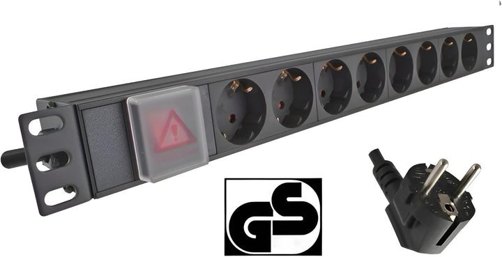 DINIC 19 Zoll Steckdosenleiste aus Aluminium, GS (8-Fach mit Schalter), 8-fach mit Schalter