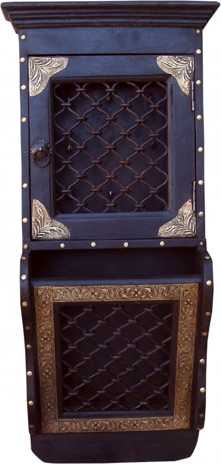 GURU SHOP Indischer Schlüsselkasten mit Briefablage im Kolonialstil - Muster 16, Braun, 59x26x12 cm,