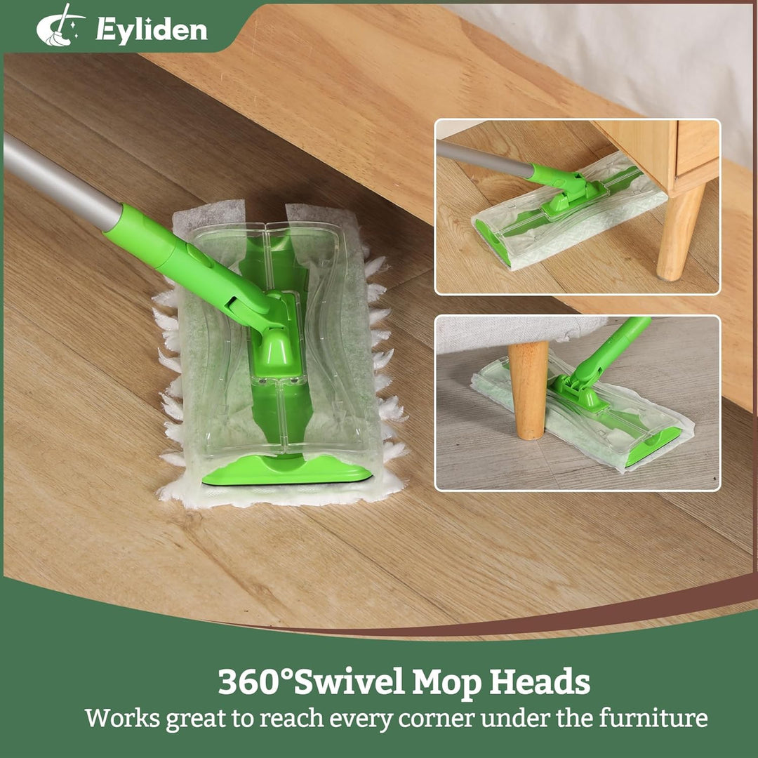 Eyliden Bodenwischer Starter-Set, 1 Stab + 24 Trockene Bodentücher + 12 Feuchte Bodentücher, 3-in-1