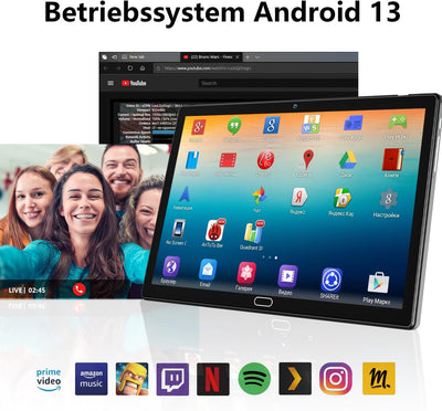 2024 Neueste Tablet 10 Zoll,2-in-1 Tablet Mit 2 SIM Slots, 64GB ROM TF 512GB,Octa-Core, Tablet PC mi