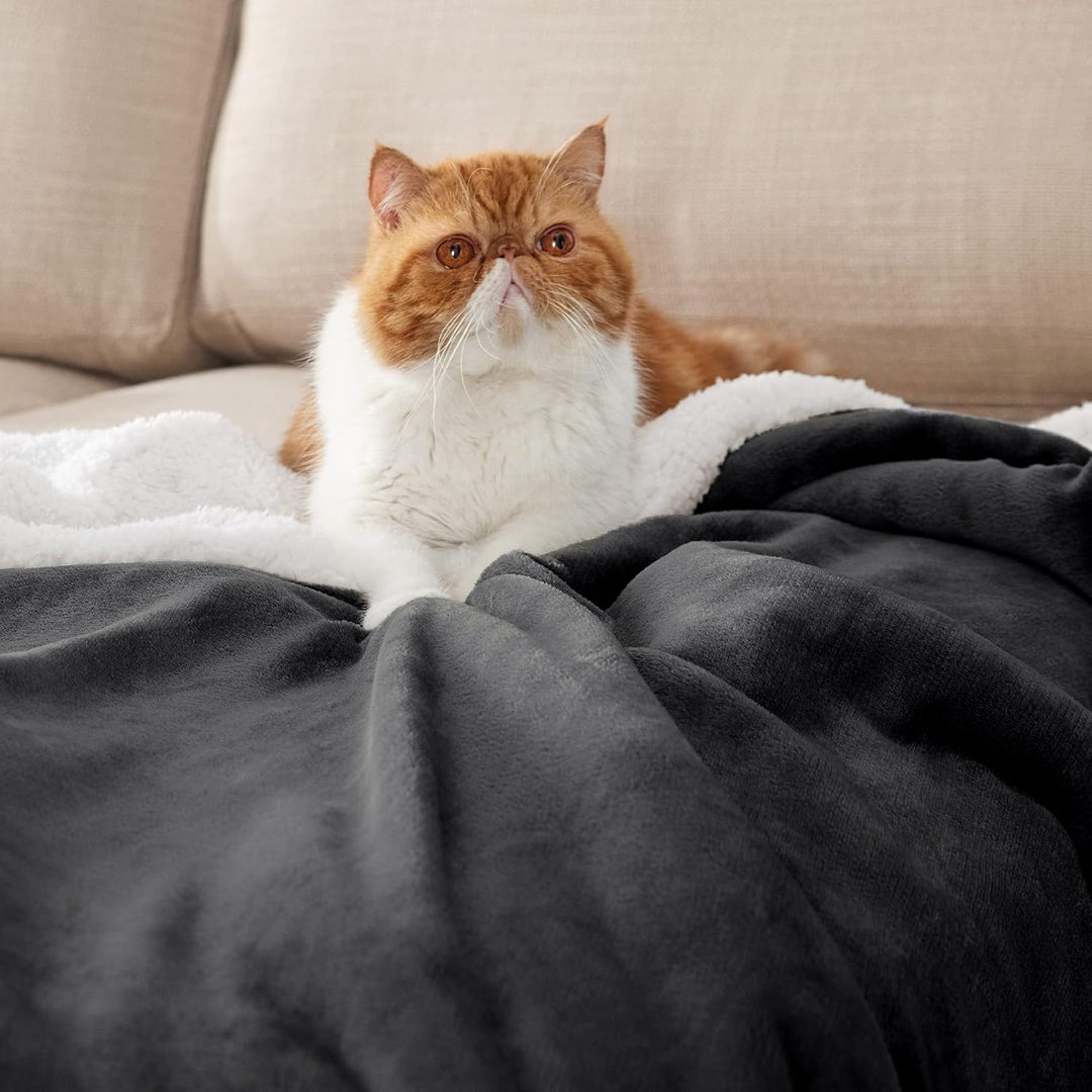 BEDSURE Decke Sofa Kuscheldecke Anthrazit - warm Sherpa Sofaüberwurf Decke, Dicke Sofadecke Couchdec