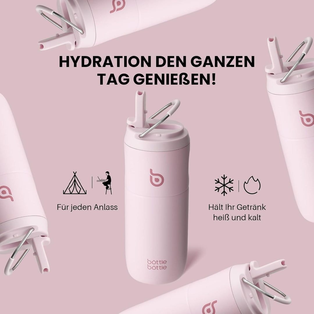 BOTTLE BOTTLE Edelstahl Trinkflasche mit Strohhalm 500ml, auslaufsichere Sportwasserflasche, ideal f