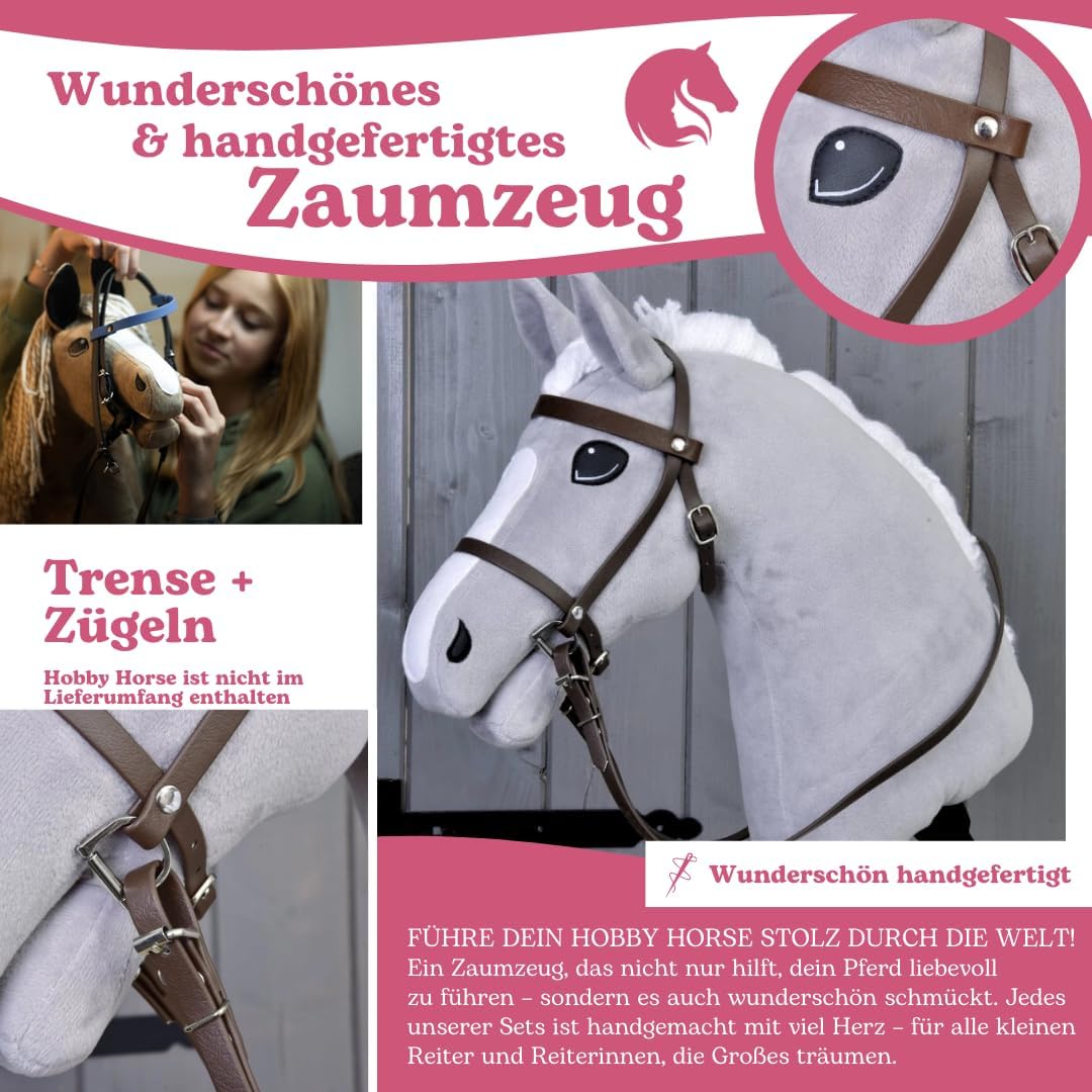 LarDen Hobby Horse Trense mit Zügeln | Komplettes Zaumzeug mit Nasenriemen Light Brown | Hobbyhorse