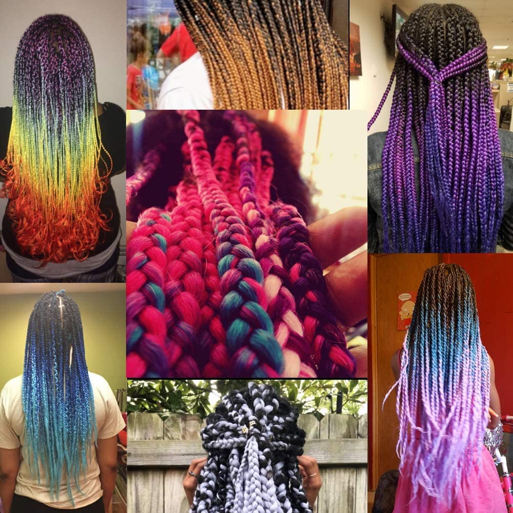 Ombre Braiding Hair, 3 Pack Kanekalon Hair Braids Extension, Jumbo Braid Hair Extensions 24 Inches B