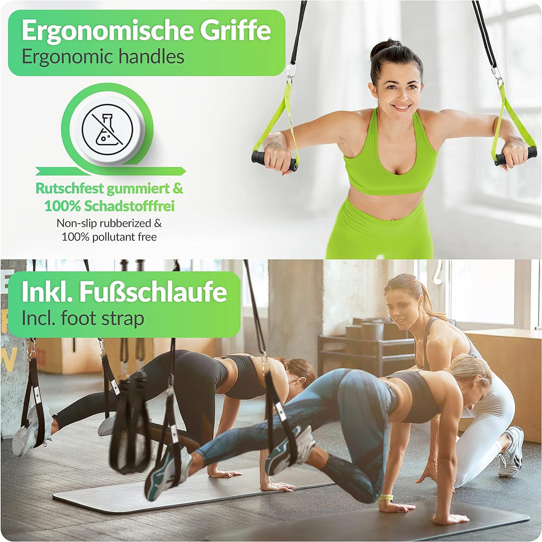 PREMIUM Schlingentrainer mit Umlenkrolle, Türanker, Poster, Trainingsplan, Befestigungsschlaufe| Mad