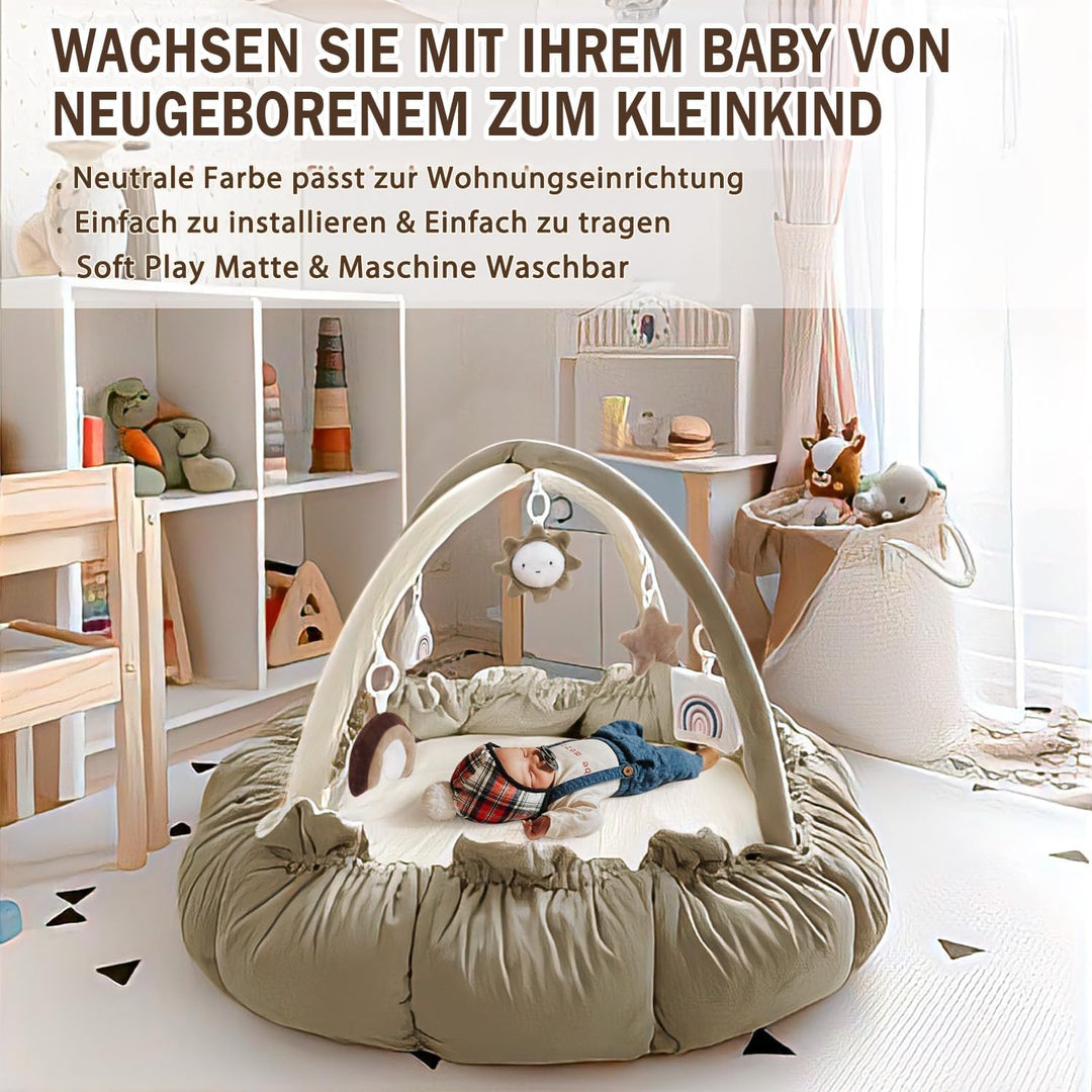 Mallify 5-in-1-Wandelbares Baby-Spielbogen mit 6 Spielzeug, Spieldecke zur Förderung der sensorische