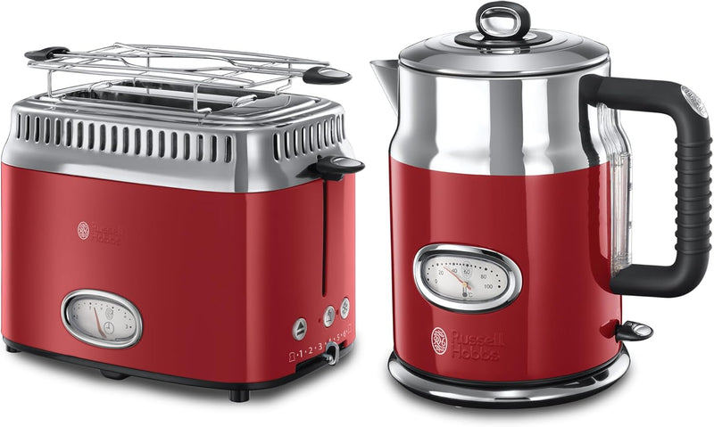 Russell Hobbs Toaster + Russell Hobbs Wasserkocher Retro rot [Energieklasse A] [Energieklasse A] [En