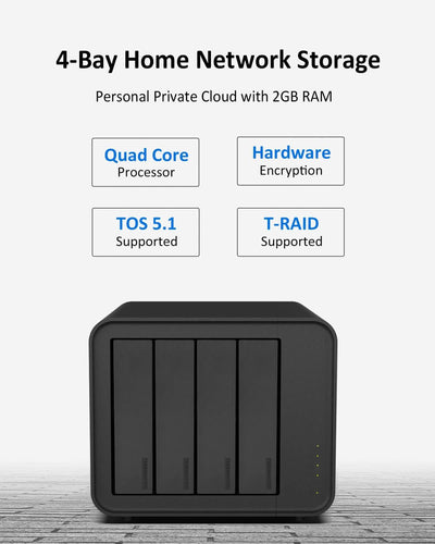 TERRAMASTER F4-212 4-Bay NAS - Quad Core CPU, 2GB DDR4 RAM, Netzwerkgebundener Speicher Persönliche