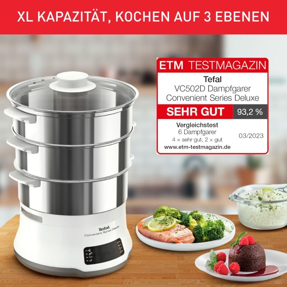Tefal VC502D Convenient Series Deluxe Dampfgarer | einfacher Touchscreen | 8 Programme | Garen auf 3