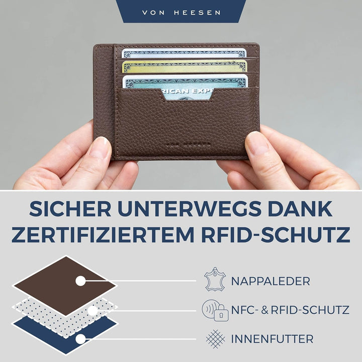 VON HEESEN® Echtleder RFID Kartenetui aus Nappa-Leder - 9 Fächer - Querformat Kreditkartenetui für D