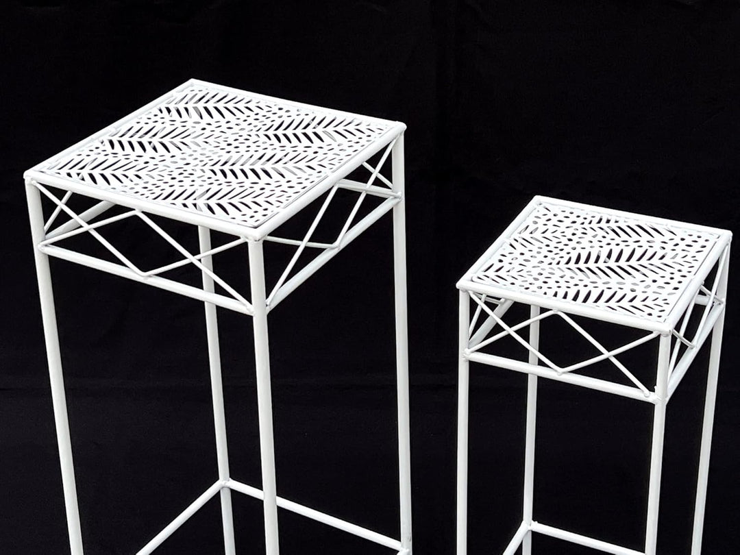 DanDiBo Blumenhocker Weiss Metall Eckig Blumenständer 96314 2er Set Beistelltisch Blumensäule Modern