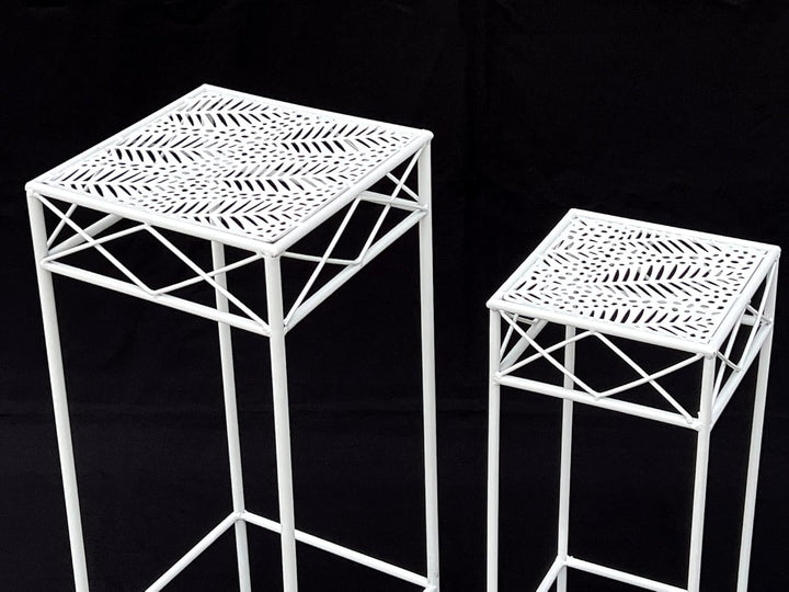 DanDiBo Blumenhocker Weiss Metall Eckig Blumenständer 96314 2er Set Beistelltisch Blumensäule Modern