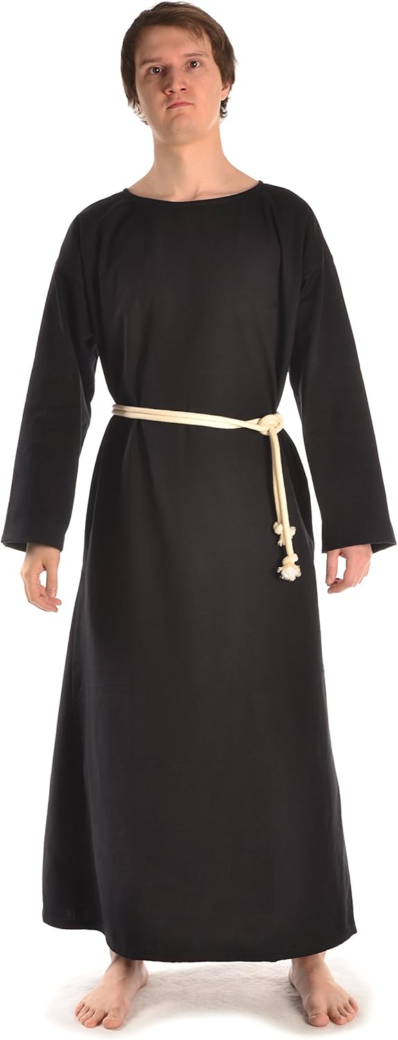 HEMAD Herren Mittelalter Kutte Halzebier (Set Kapuze, Strick, Cotte) S-XXXL Baumwolle L-XL Schwarz,