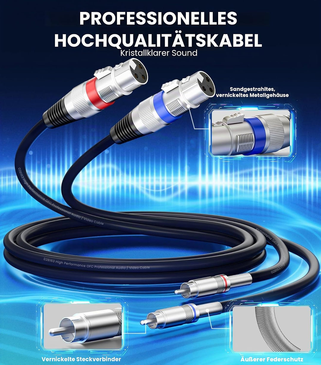Tisino Doppelte XLR-Buchse auf Cinch-Kabel, Hochleistungskabel, 2 XLR-Buchsen auf 2 Cinch-Stecker, H