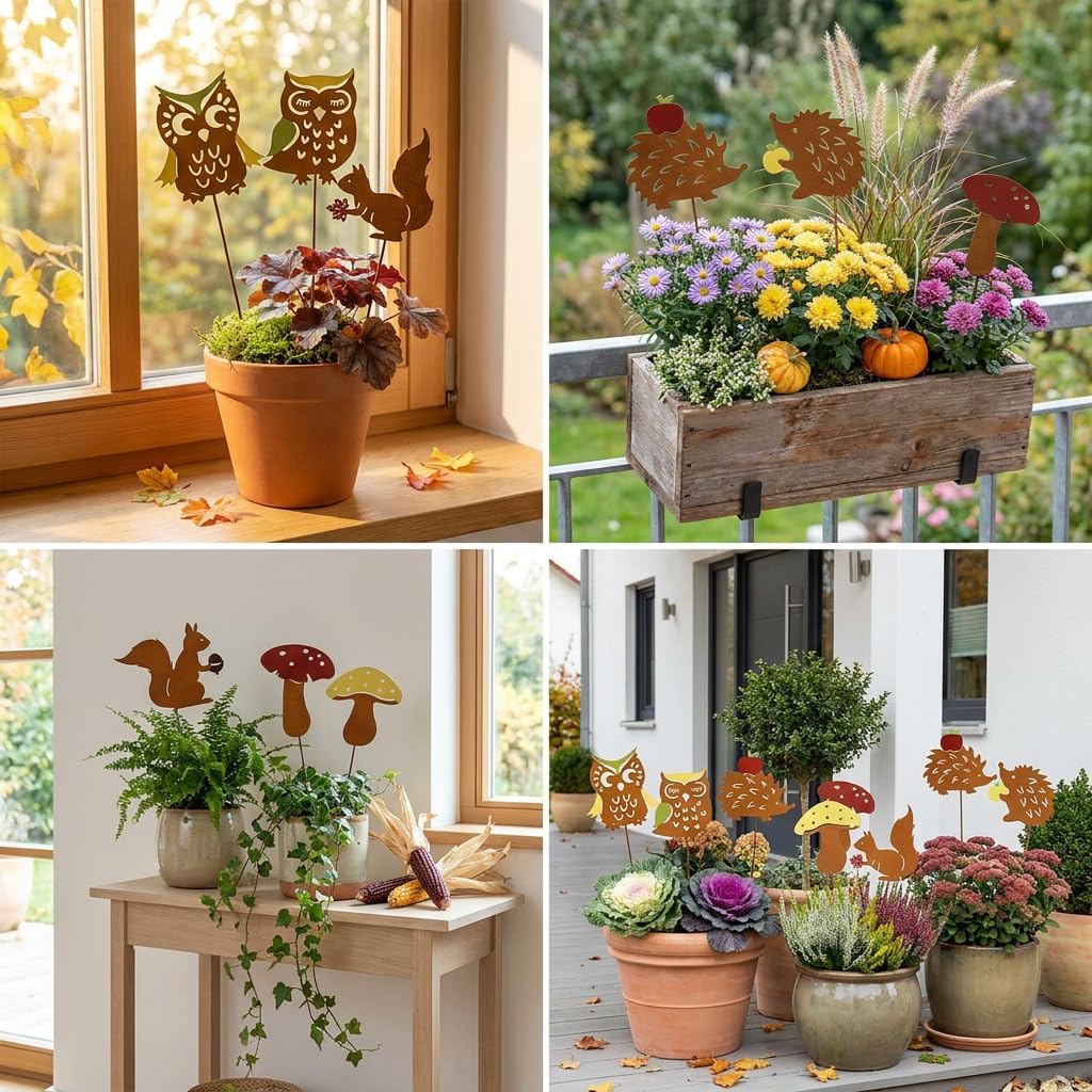 VALERY MADELYN 8er Rost Gartenstecker für Herbstdeko Draussen,25cm Bunt Rostoptik Gartendeko mit Ige