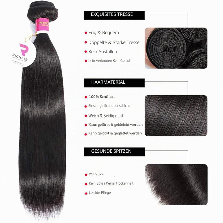 RICHAIR Straight Human Hair Bundles, 2 Bundles, 16 Inches (40.64 cm), 50g/Bundle(100g Total), Brazil
