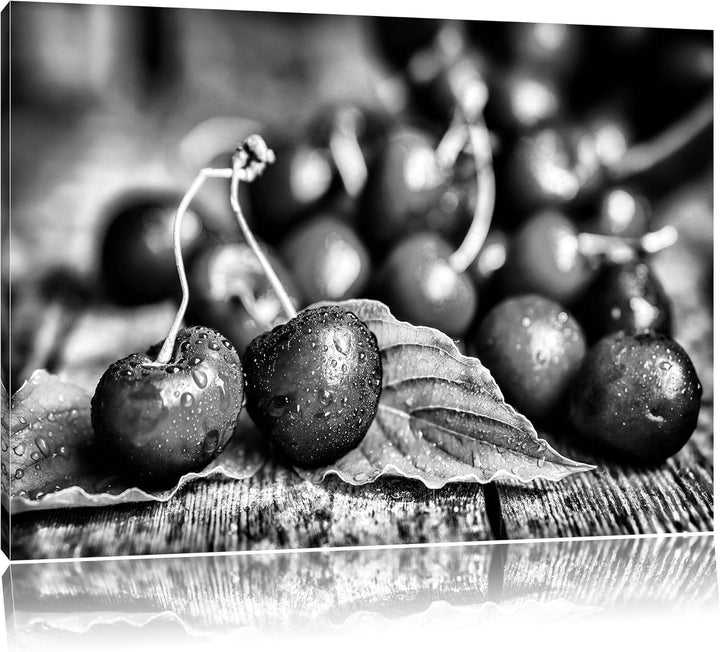 Monocrome, Kirschen, Format: 100x70 auf Leinwand, XXL riesige Bilder fertig gerahmt mit Keilrahmen,