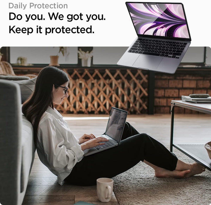 Spigen Glas.tR Slim Displayschutz für MacBook Air 13.6 Zoll mit M3/M2 Chip (ab 2022), Kristallklar,