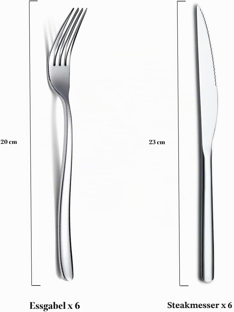 Steak Besteckset 12-Teilig, Premium Edelstahl 6 Tafelgabeln und 6 Tafelmesser-Set, Steakmesser Steak
