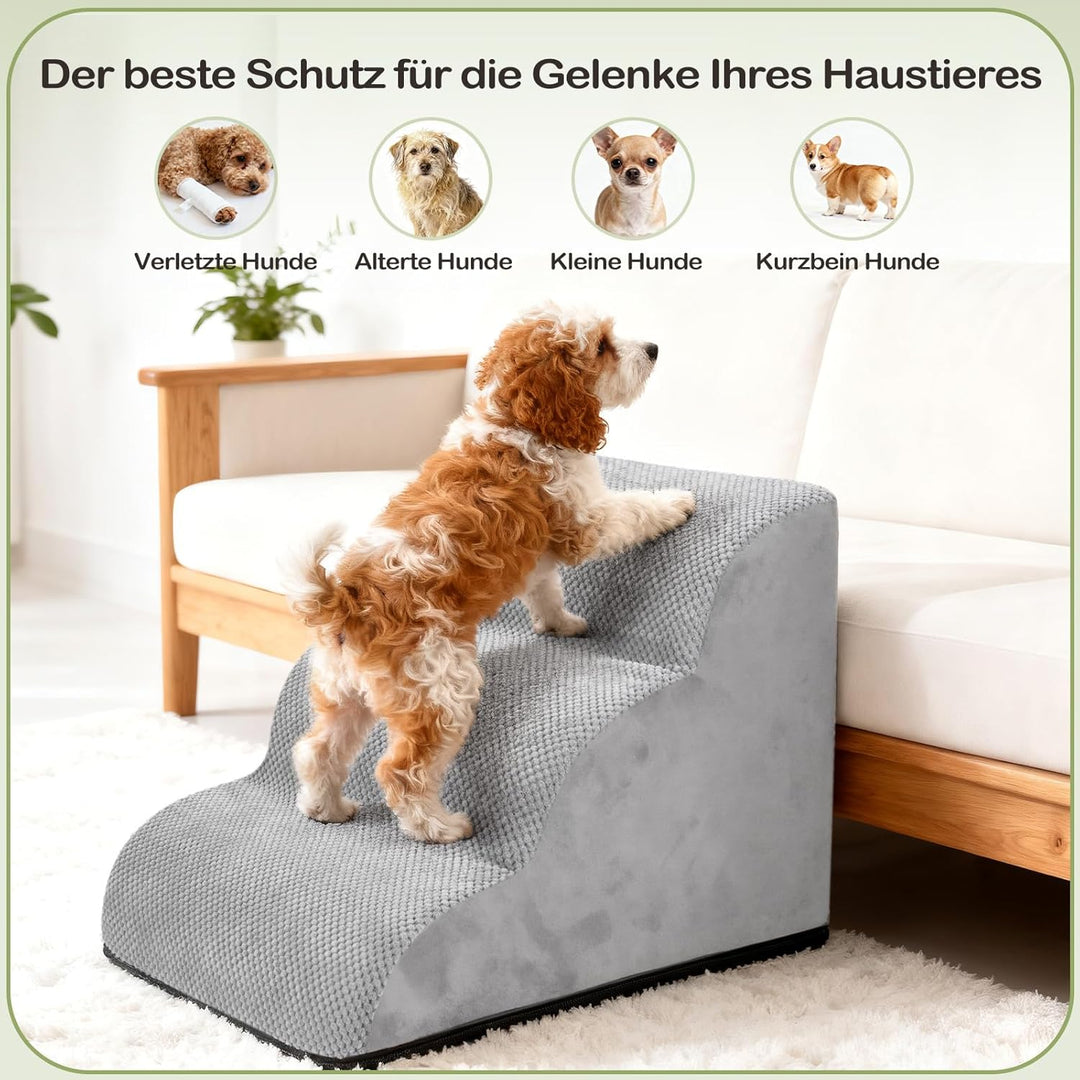 Hundetreppe für Kleine Hunde, 3 Stufen 40cm hoch Haustiertreppe für Couch aus Hochdichtem Schwamm, f